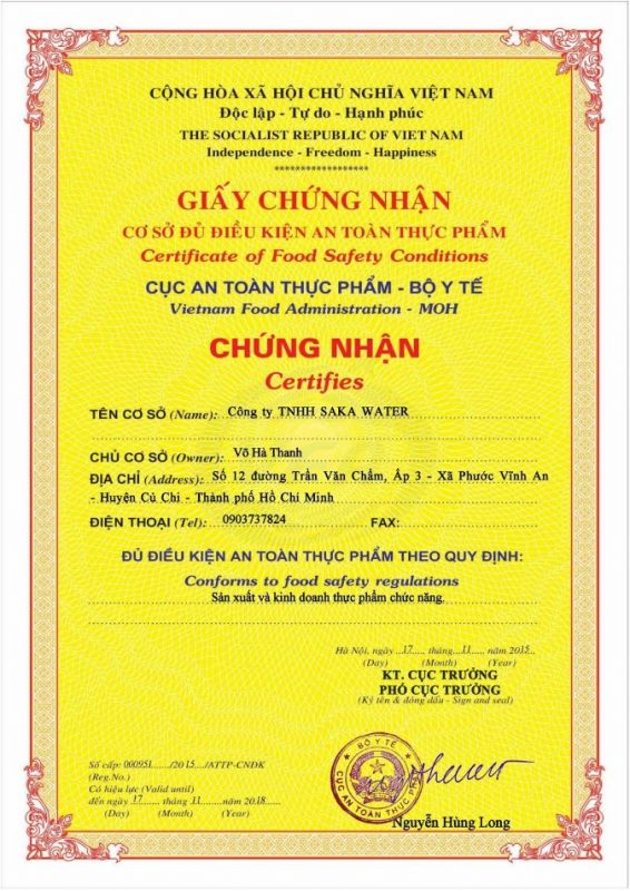 Nước ion kiềm Saka có tốt không? 64 giấy chứng nhận saka
