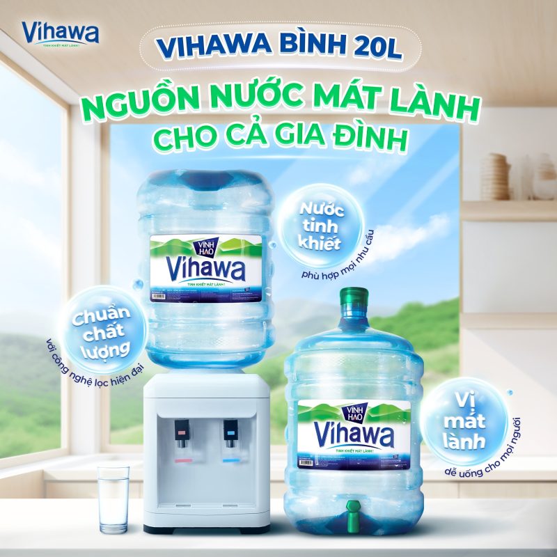 Nước uống đóng bình Vihawa 20L chính hãng Vĩnh Hảo